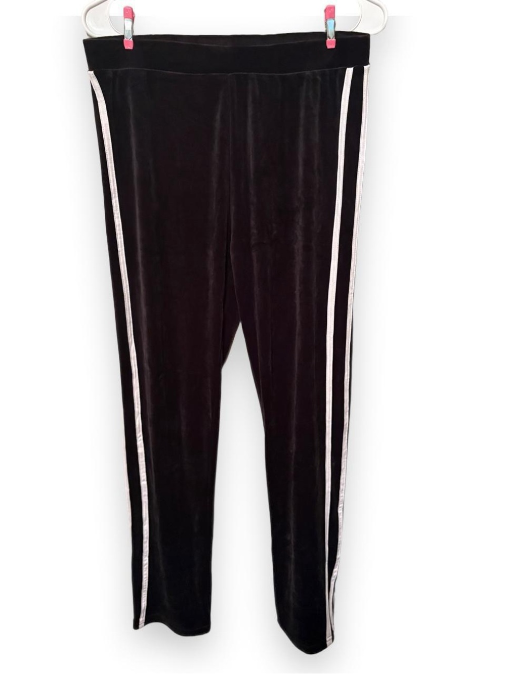 AQ Sports Women's Black Velvet Joggers with White Side Stripes